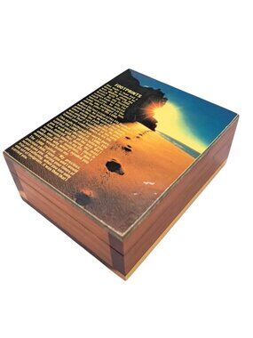 Vintage Footprints Box Cedar Wood Keepsake Inspirational Poem Storage Jewelry